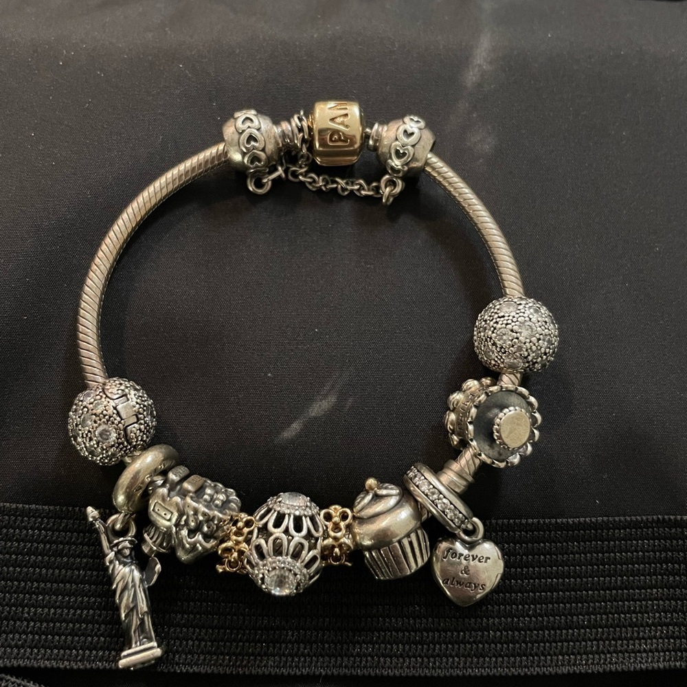 Pandora two toned with 10 charms